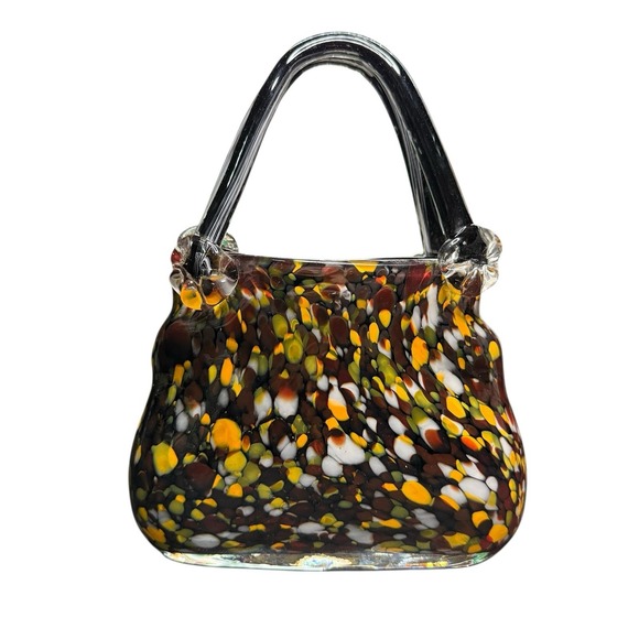 Block Crystal Mouth Blown Purse Handbag 10" Polished Art Glass Murano Style - Picture 3 of 7